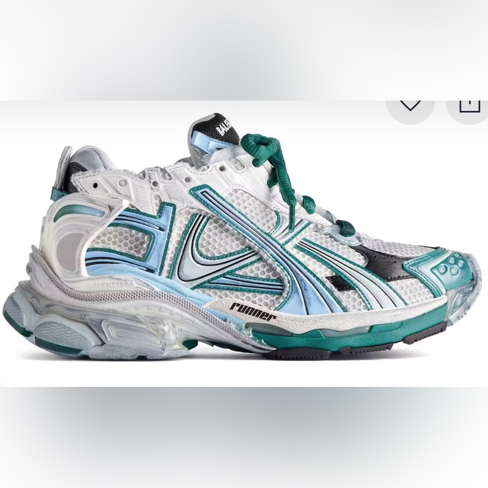 Balenciaga Runner Sneakers in White and Teal